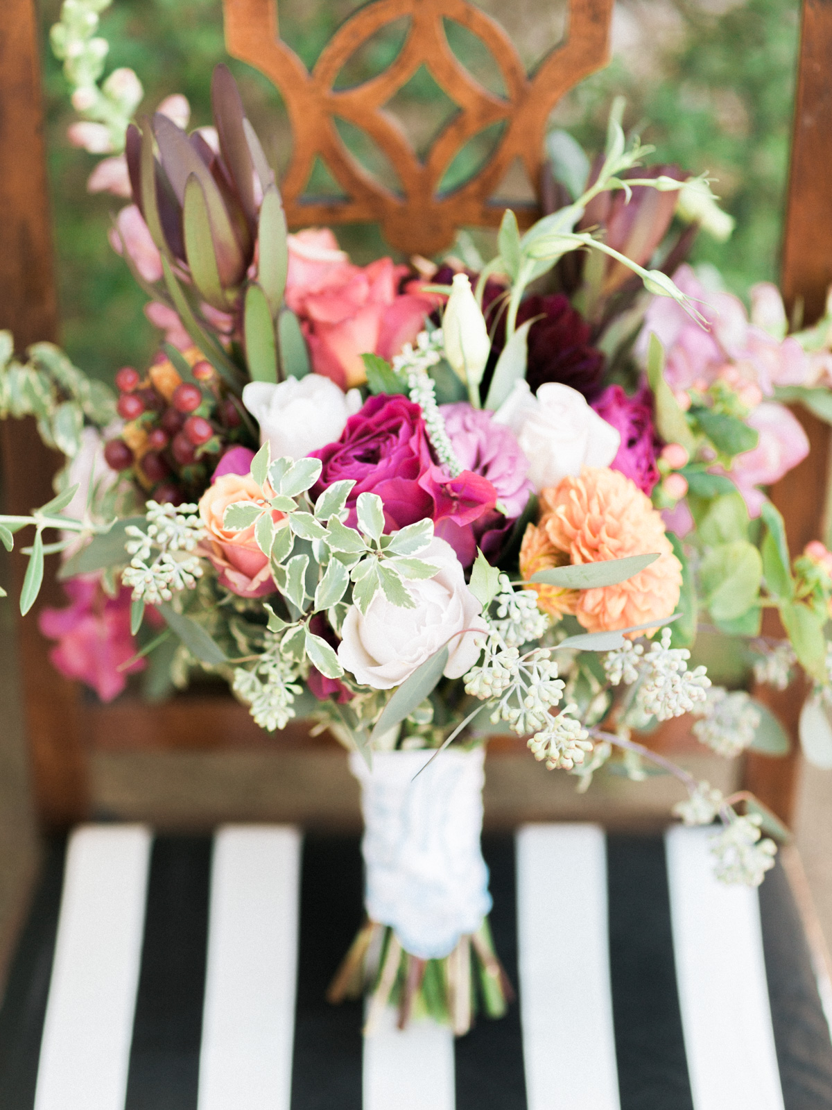 Gorgeous handmade jewel tone bouquet with vintage hankerchief 