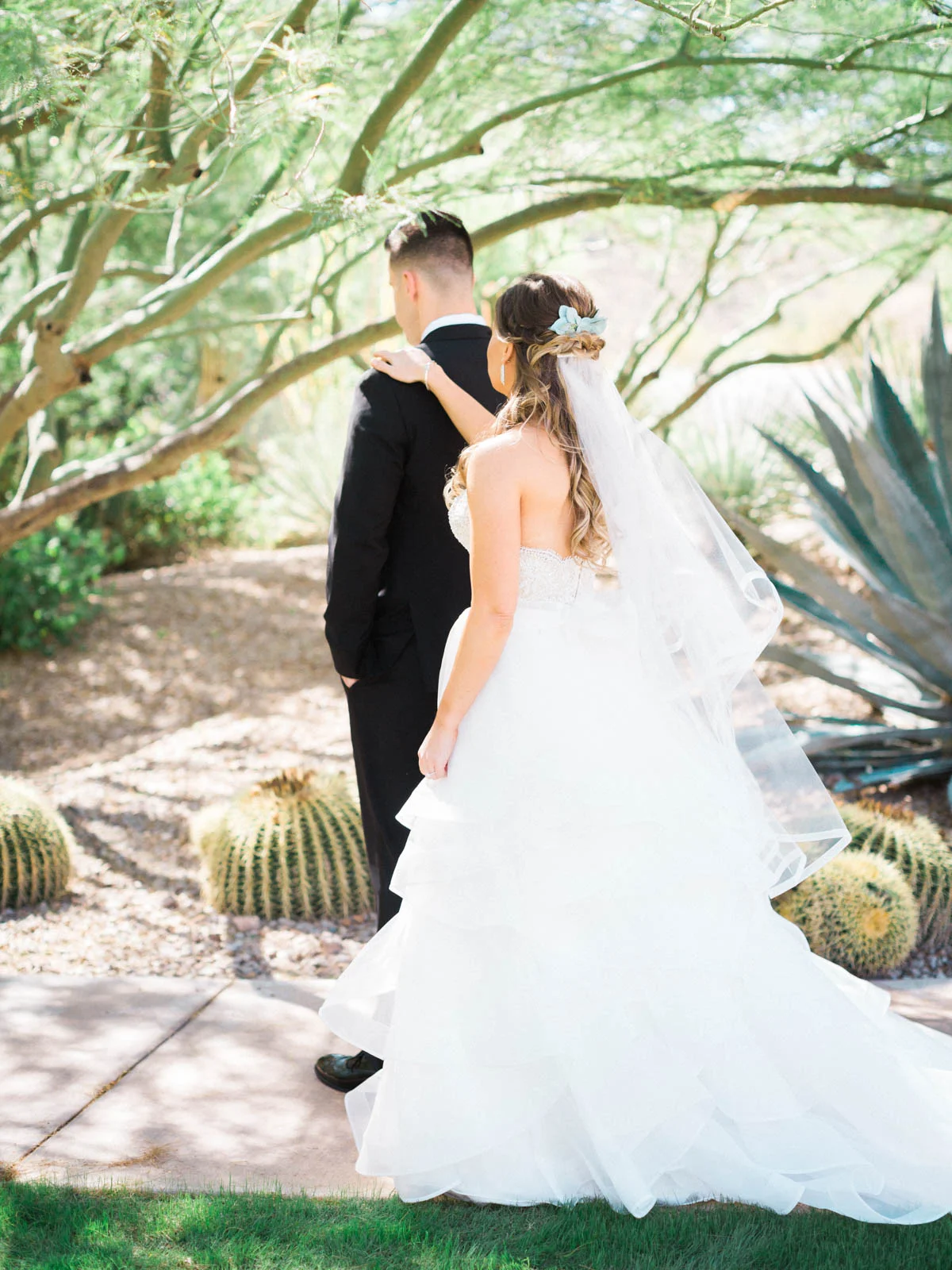 First Look captured by Tucson Wedding Photographers Betsy & John 