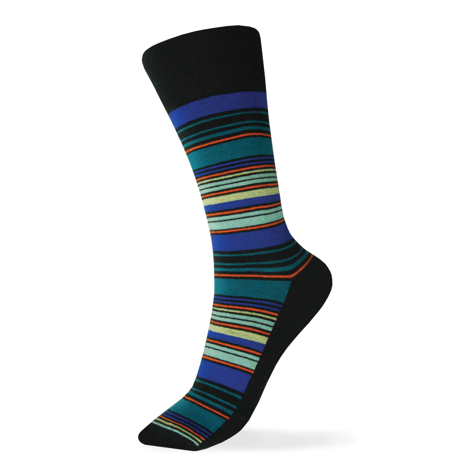 Black, Royal, Teal, Tiffany, Lime, Orange Striped Sock