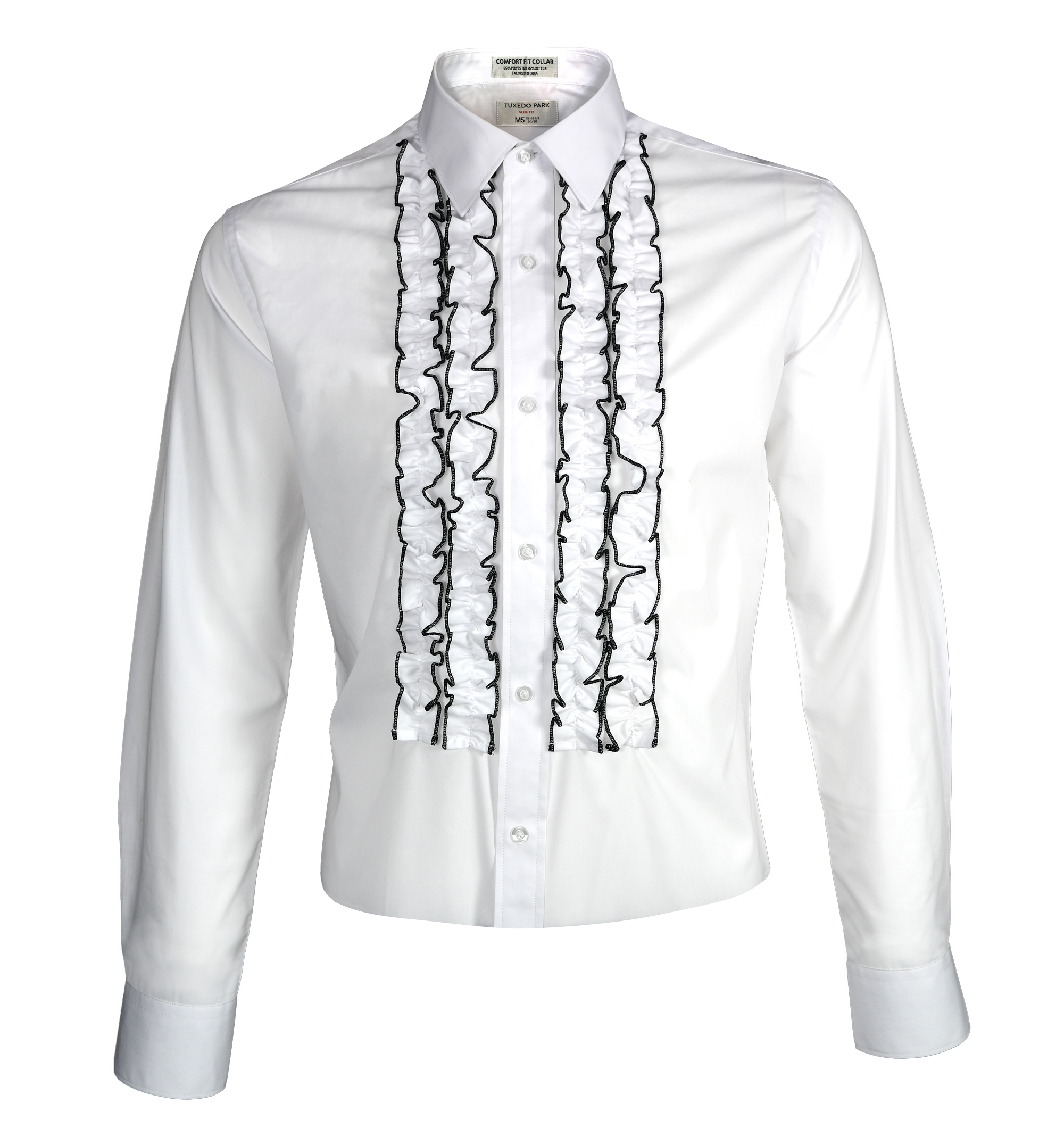 Slim Fit Ruffle Tuxedo Shirt with Butterfly Bow