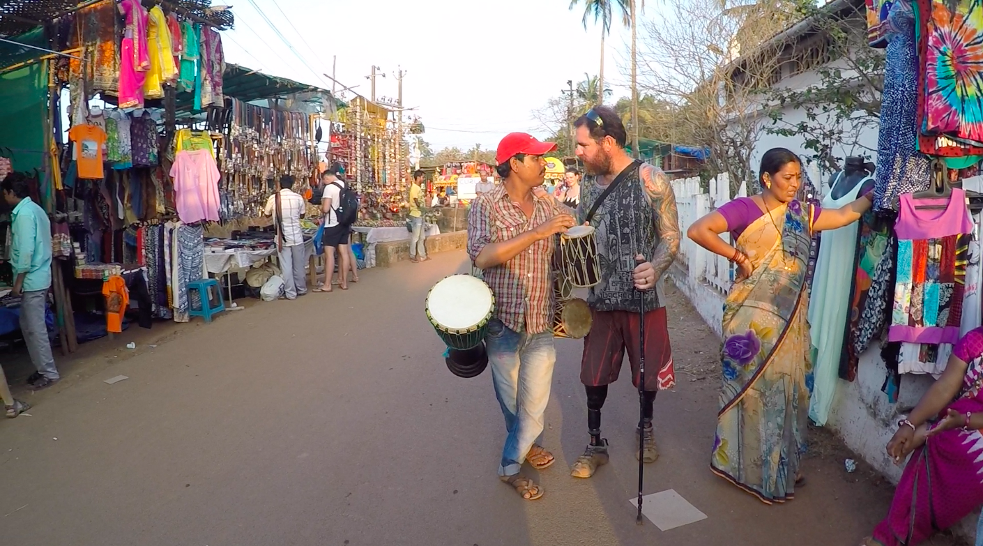 One of the locals trying to drum up business at the Anjuna Wednesday Flea Market. Drum, get it. #lamejoke