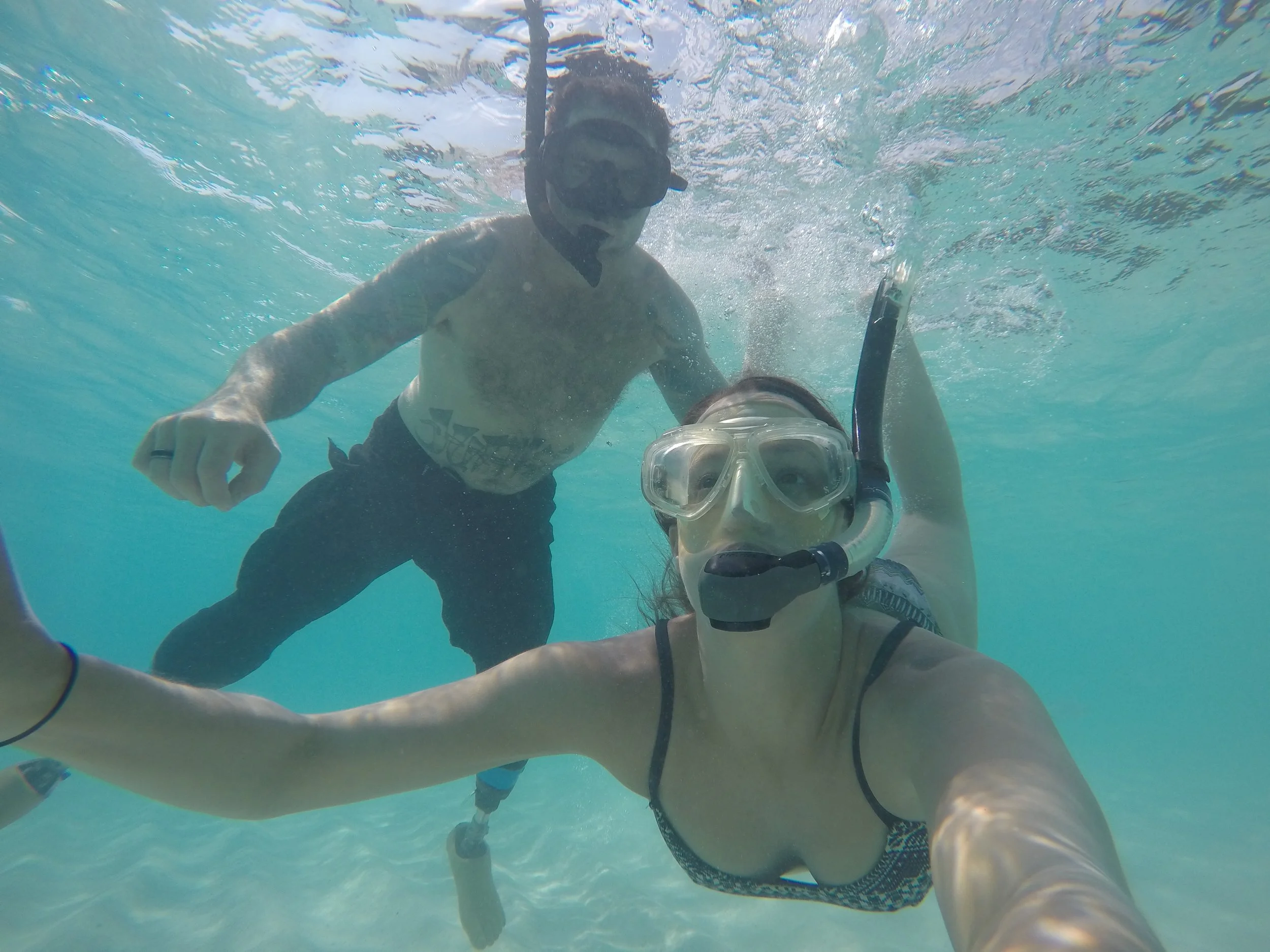 Notice Nick's special swimming legs, perfect for snorkeling and SCUBA diving.