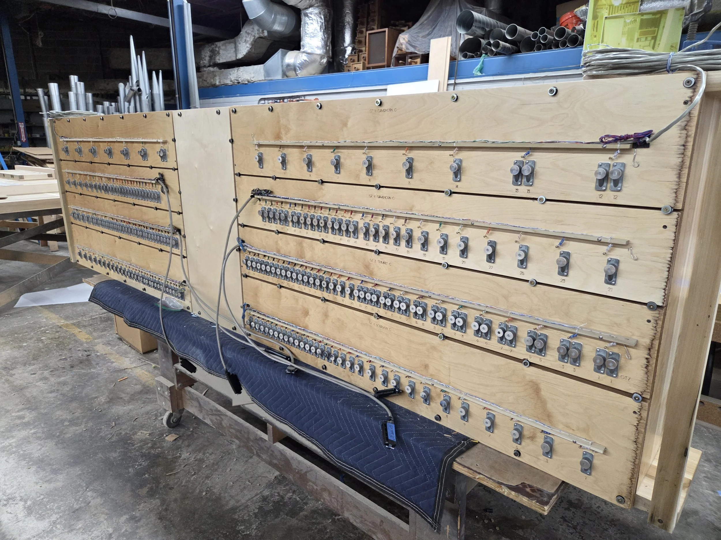 Underside of a large electro-pneumatic windchest