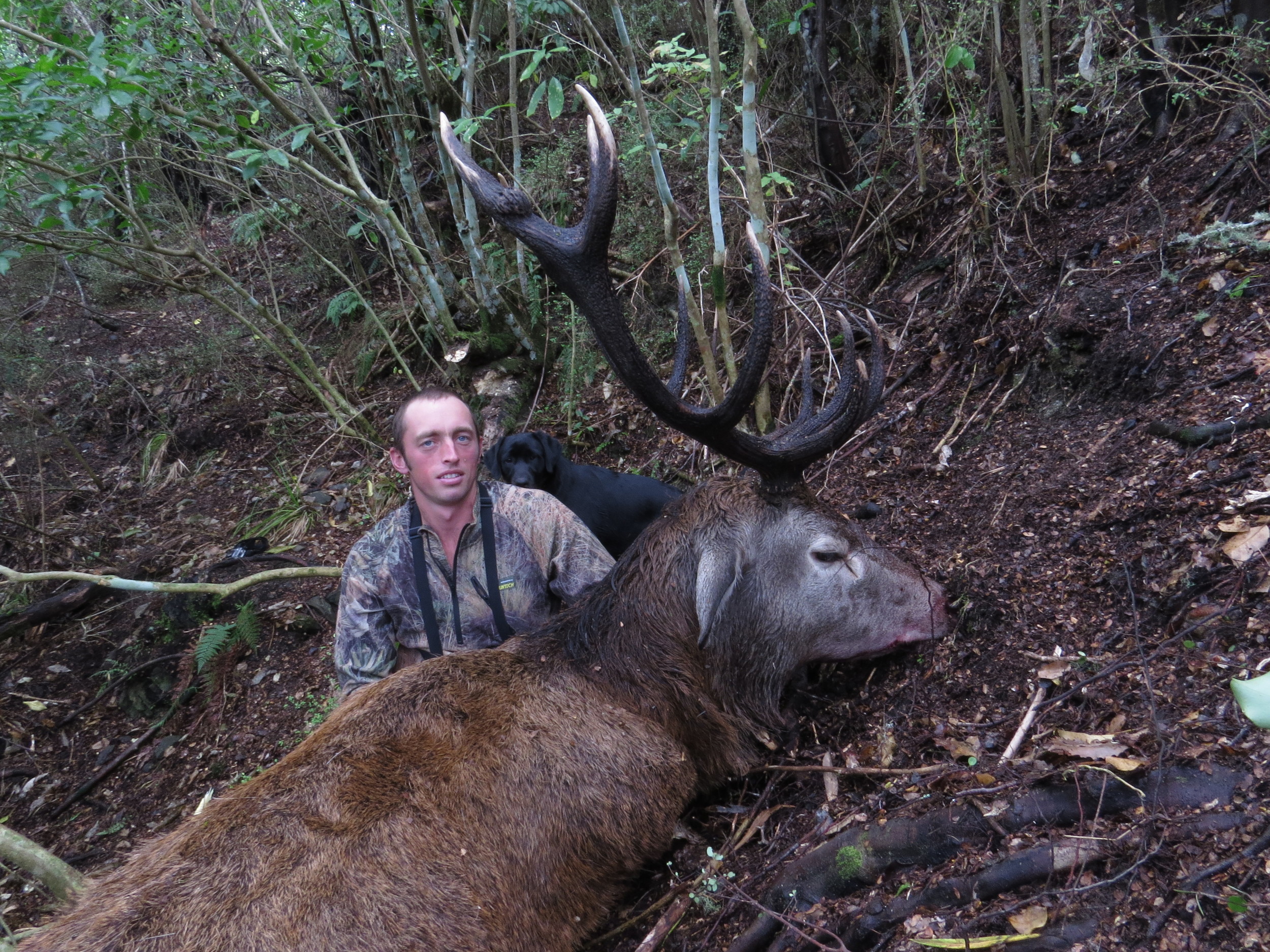  Ryan Carr with his big red stag that he shot down through a small gap in the trees - photo by Johnny Wigley 