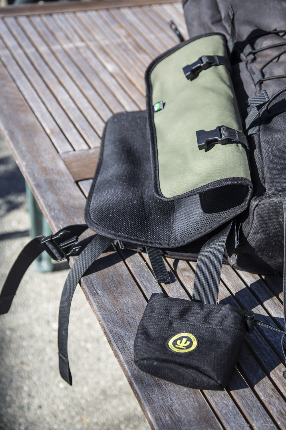 The Cactus gun scabbard attached to the side straps of the Huntaway pack