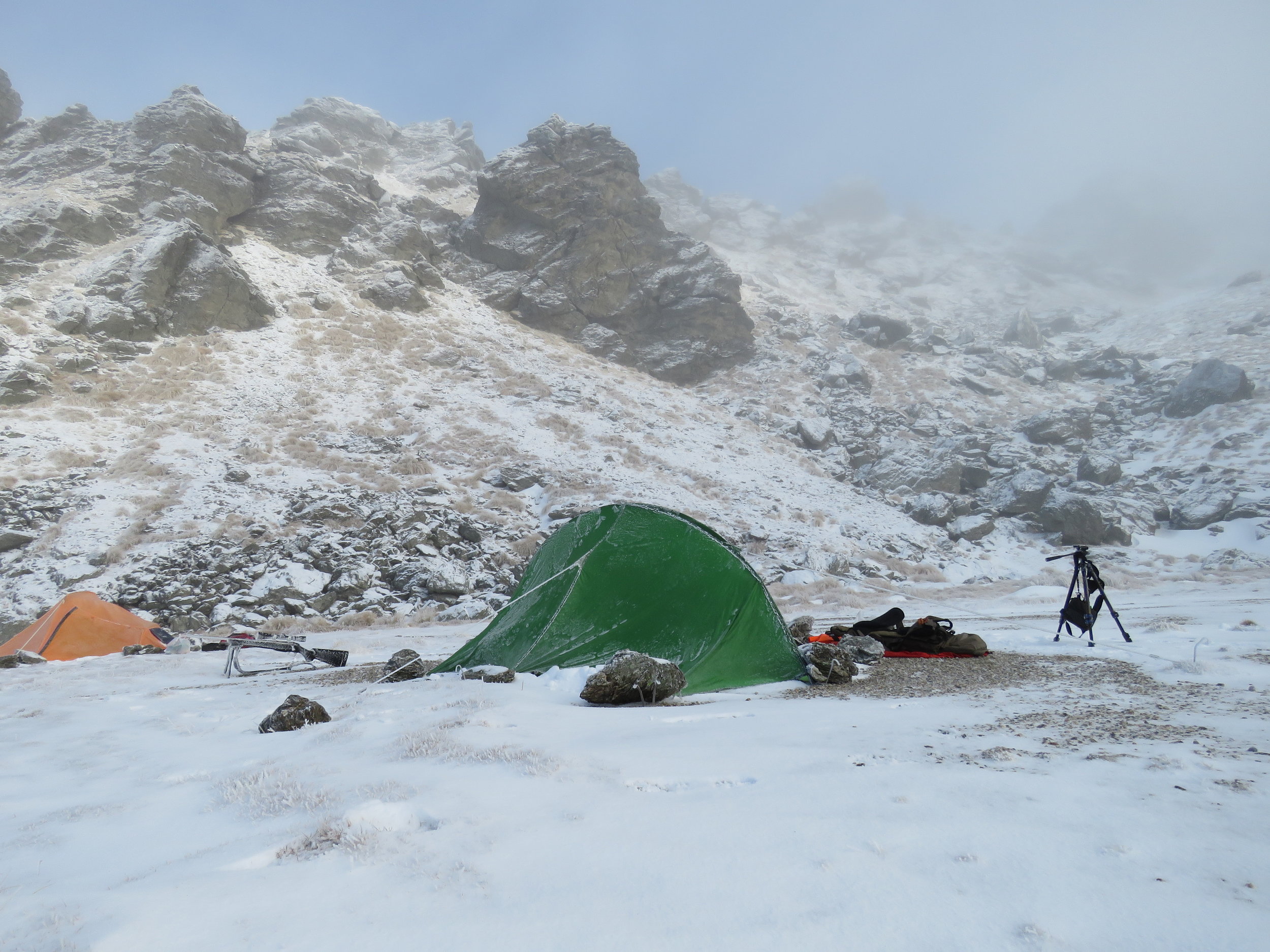 frozen camp in the mountains