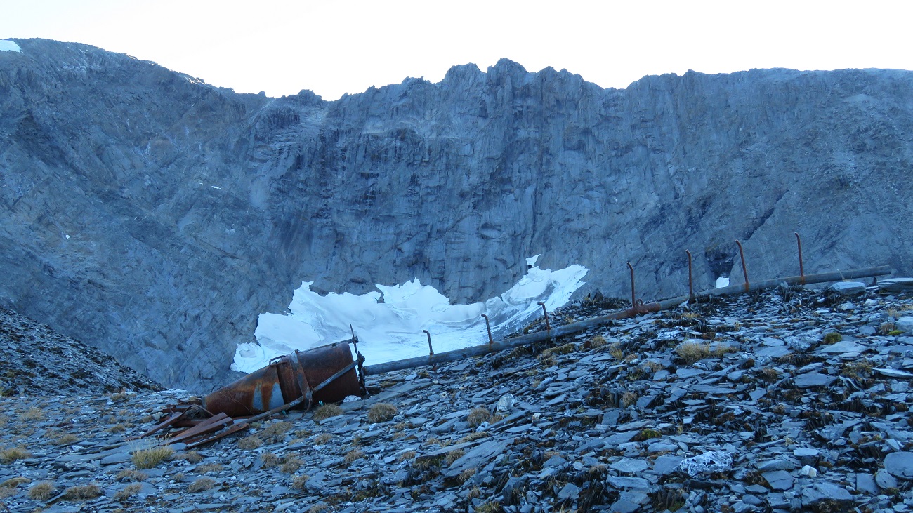 An old weather station with the shrinking Ivory Glacier in the back ground.