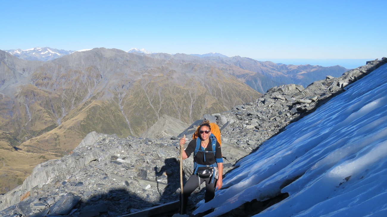 Passing by sections of permanent ice, amazing to be in late April and have zero snow base and no requirement for ice axes and crampons.