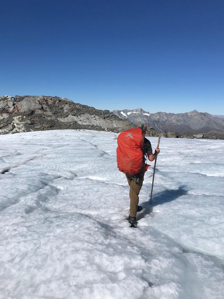 A flat section of permanent ice was OK to get over without proper equipment.