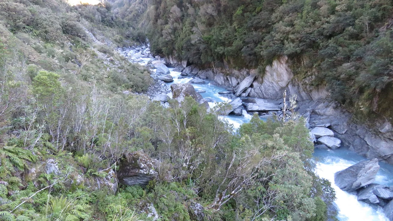  The main Whitcombe Valley route has a DOC maintained track, however the section from Price Flat to Frew Hut has suffered much slip damage from the big flood 3 weeks prior to our arrival. We had to drop into the river and boulder hop around the bases of several nasty slips to get through, but it was all very achievable. 