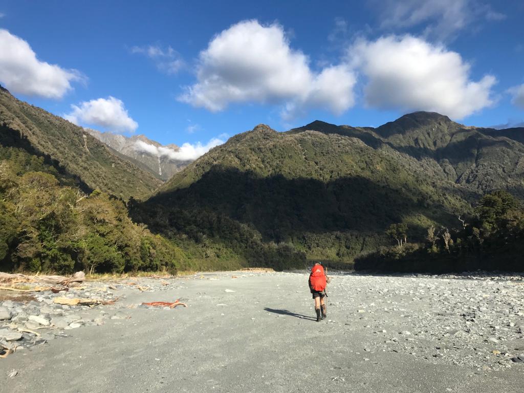 Smashing the km along the Hokitika River, with KFC on my mind.