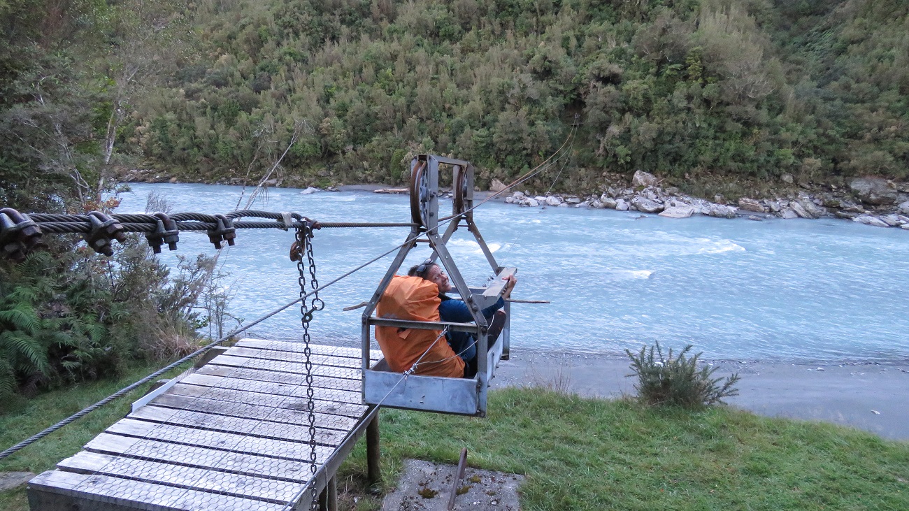The camera operator tests the cable-way on the first run. Haley reckoned it was as good as any theme park ride.