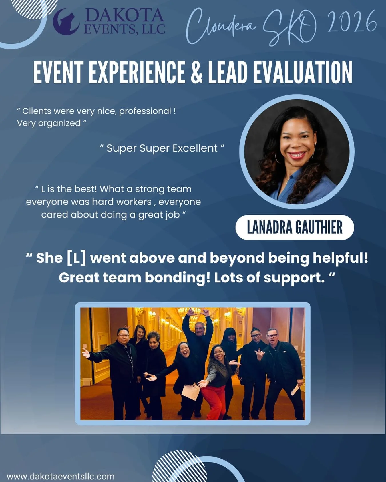 Lanadra continues to set the bar high! She&rsquo;s a true asset to Dakota Events, and we&rsquo;re so grateful to have her on our team. Her dedication to our staff shines through time and time again. 💫 

Thank you for everything you do, L. You make a