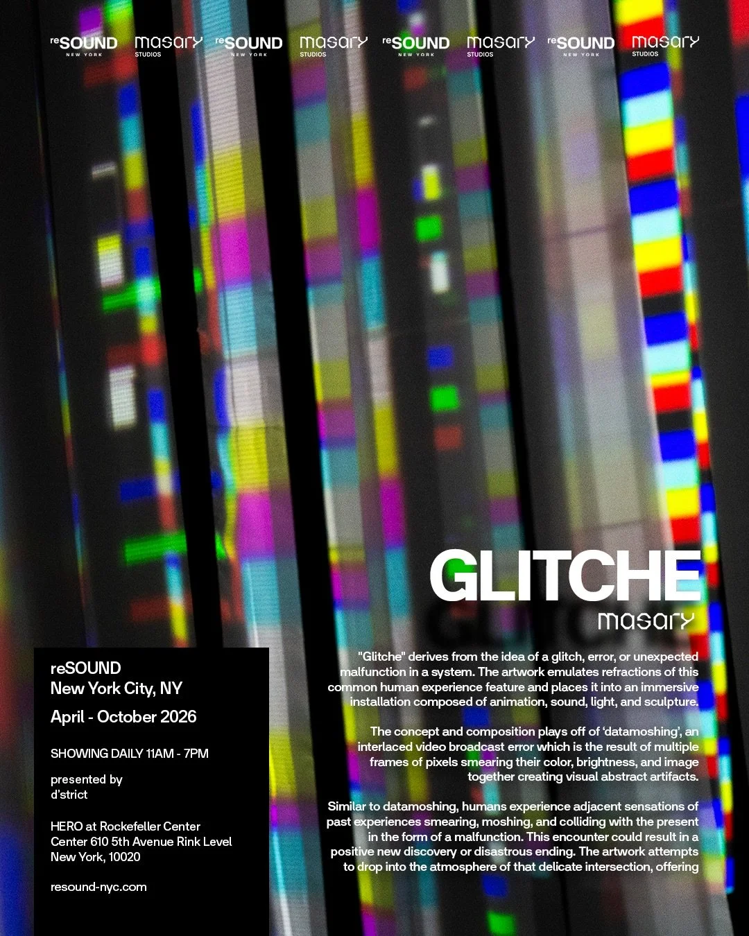Glitche at reSOUND 🔲🟩🟥

We&rsquo;re excited to share that our touring artwork &lsquo;Glitche&rsquo; is now on view April through October, showing daily at @resound_newyork in Rockefeller Center, New York City.

Part of a larger exhibition of immer