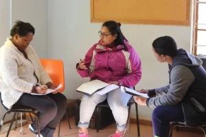 Students discussing climate change