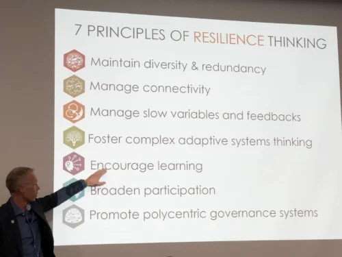 Johan Rockström explains resilience thinking at the BSR/Stockholm Resilience Centre event during GCAS.