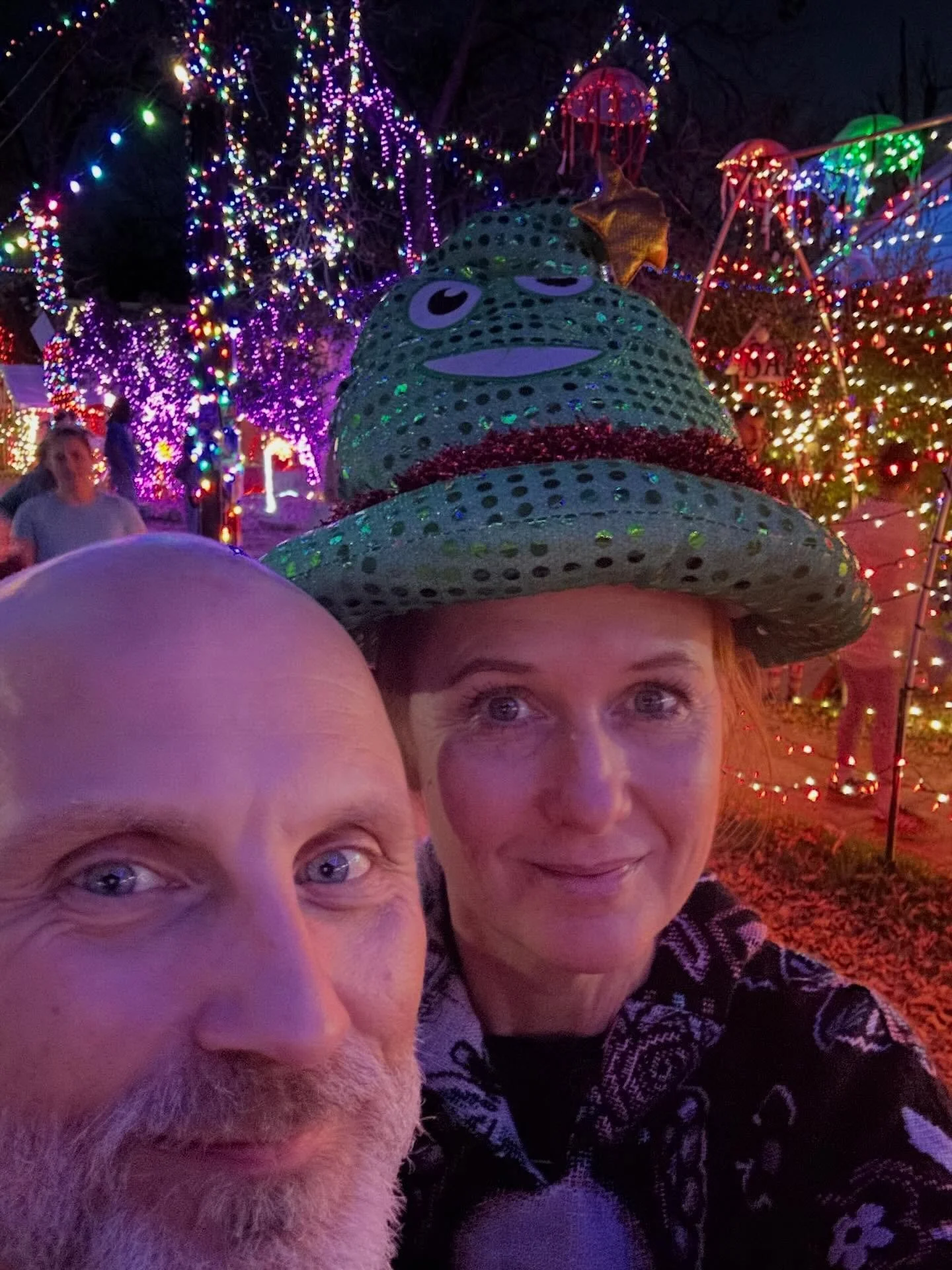 37th Street lights in Austin for Christmas Eve. &ldquo;Joy to the Weird&rdquo;. And Captain Kirk being beamed up (kids didn&rsquo;t get it). I wore my 💩 Christmas hat!
Happy holidays! I hope you find weird joy!