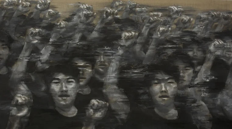 Activist-Artist (2015), Acrylic on linen, 44"x78" (3'66"x6'5" / 111.76 x 198.12 cm), Private collection