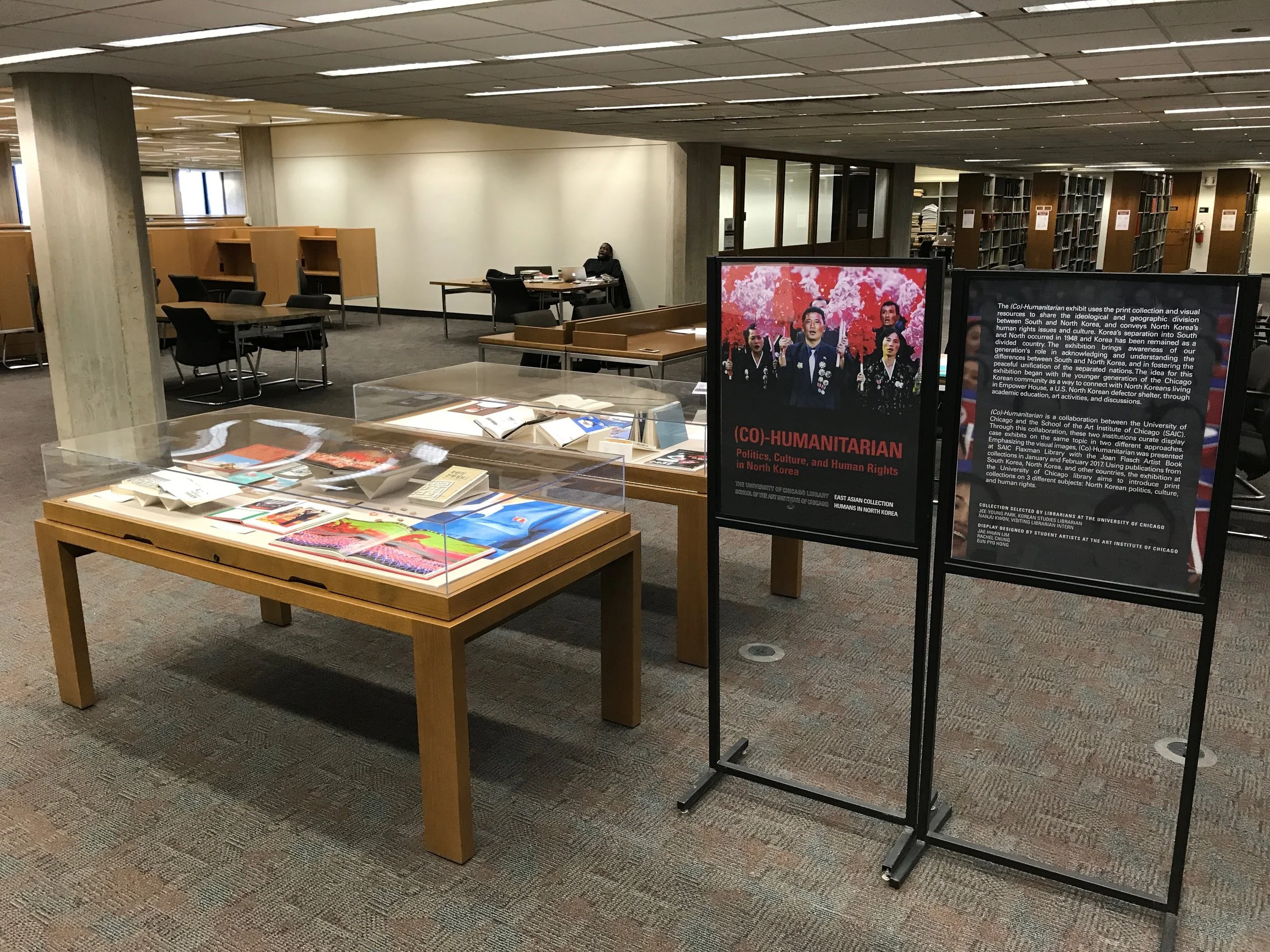 Display View of (Co)-Humanitarian Exhibition at the University of Chicago Library.