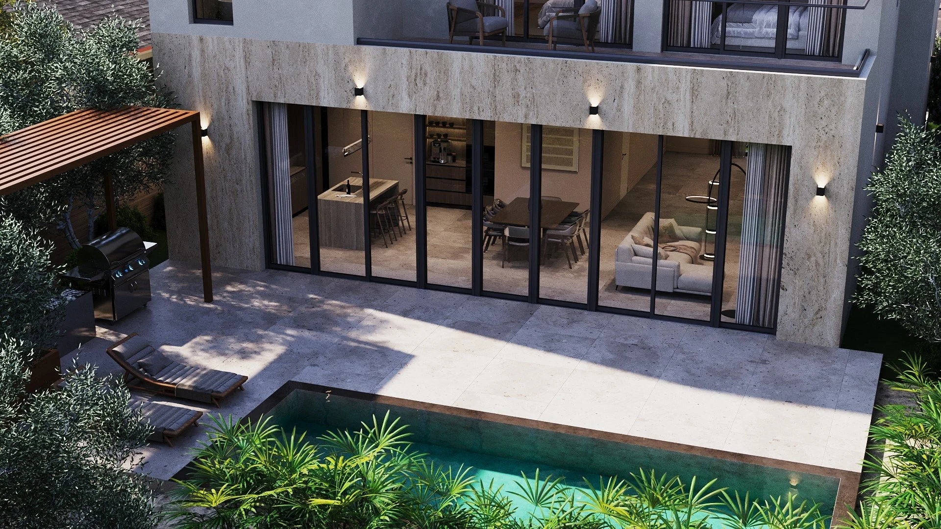 250 Milas LP Residences, rear elevation with pool and pergola