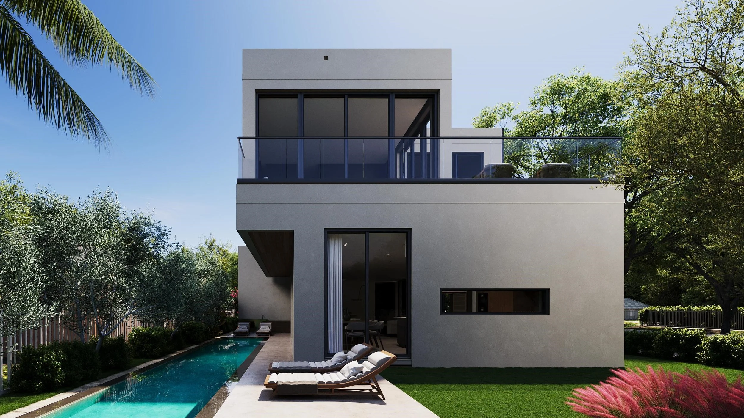 4101 Milas LP Residences, rear elevation with pool