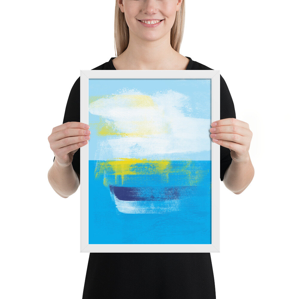 White Frame Abstract Ocean Sailing Wall Art