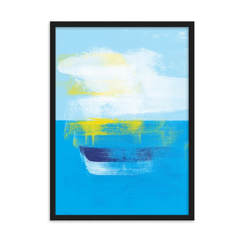 Black Frame Abstract Blue Ocean Cloud Art Print for Sale