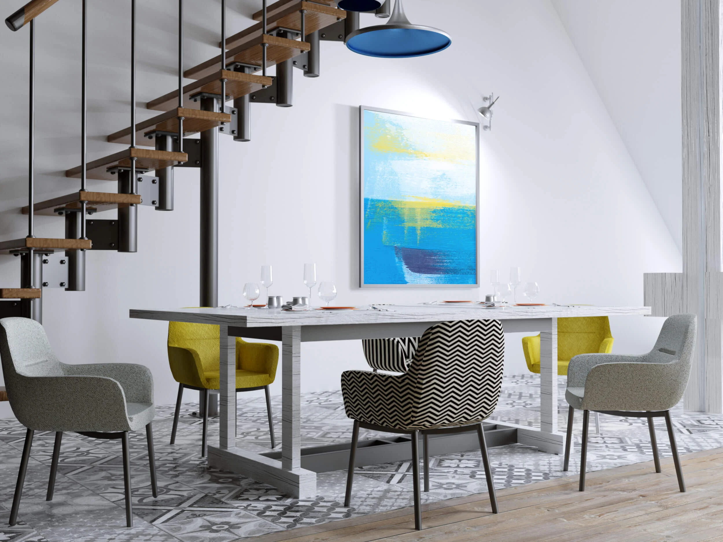 Lifestyle Magazine Blue Sea Ocean Cloud Sailing Abstract Wall Art Painting