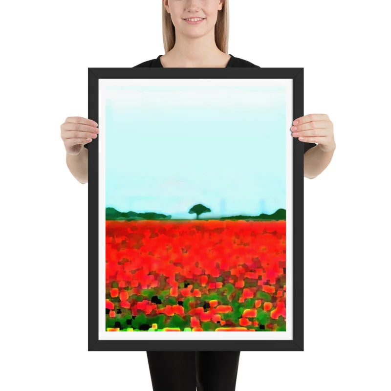 Black Framed Poppy Field Wall Art Print for Sale