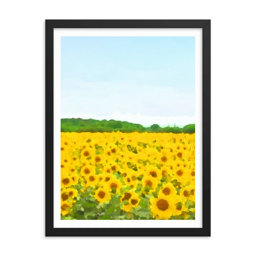 Yellow Sunflower Field Large Framed Artwork for Sale