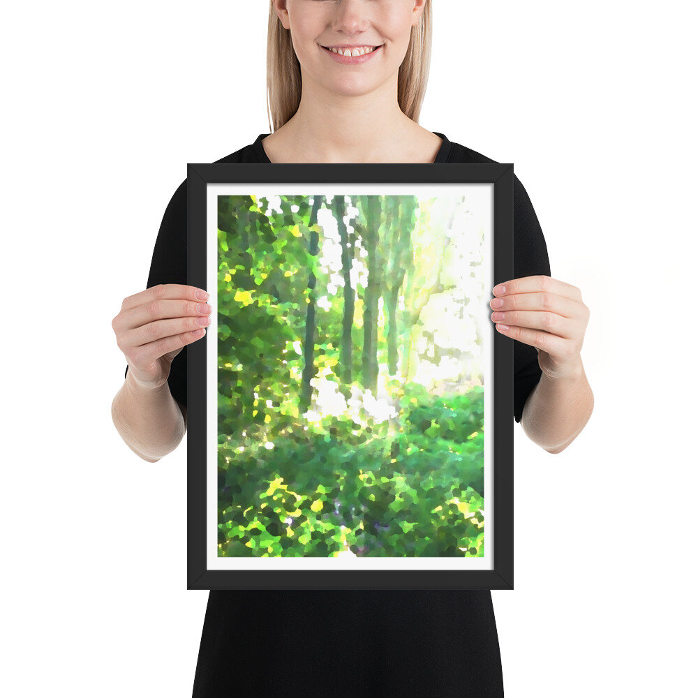 Black Frame Tranquil Green Forest Abstract Art Print for Sale