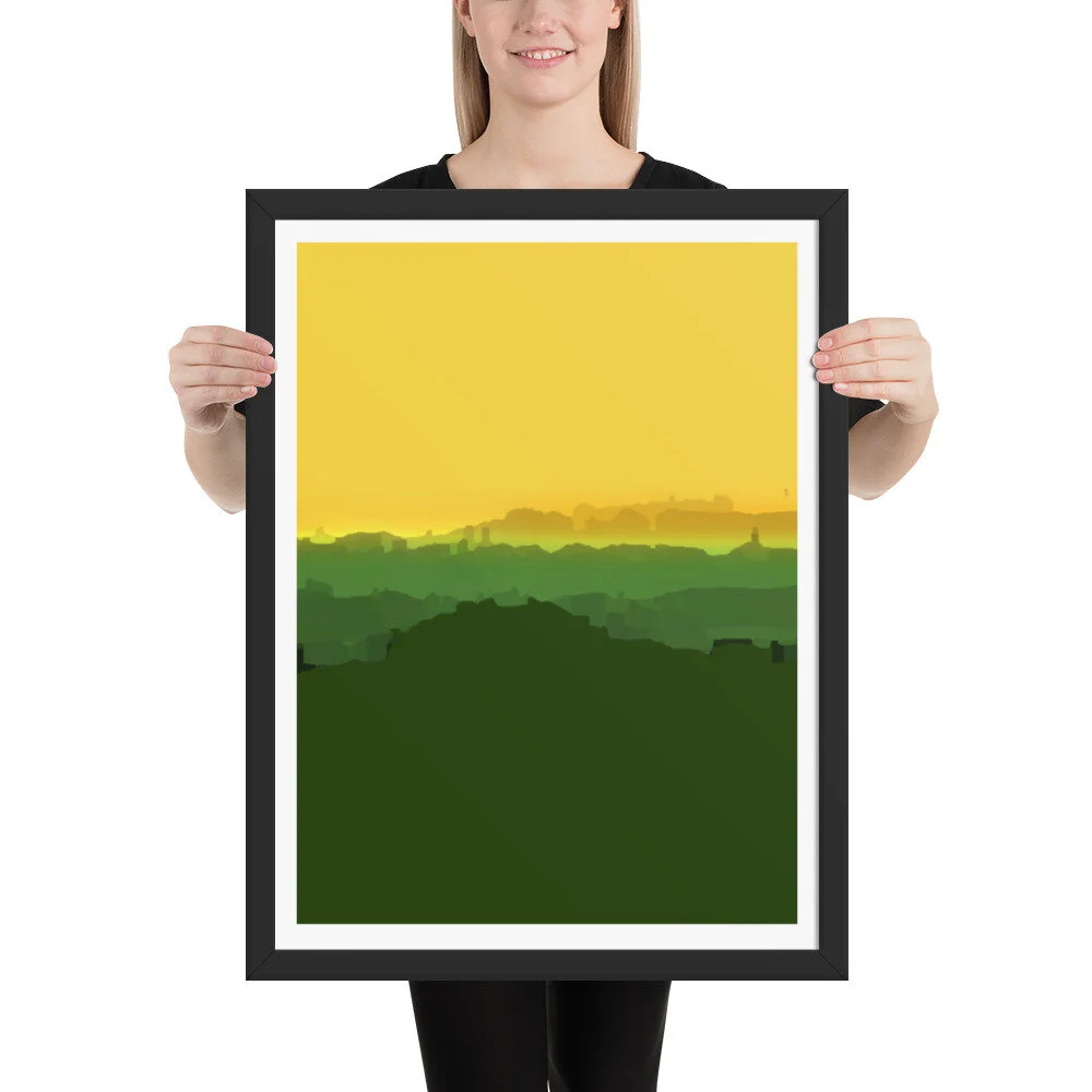 Black Frame Tuscan Sunset Yellow Green Art Print for Sale (Copy)