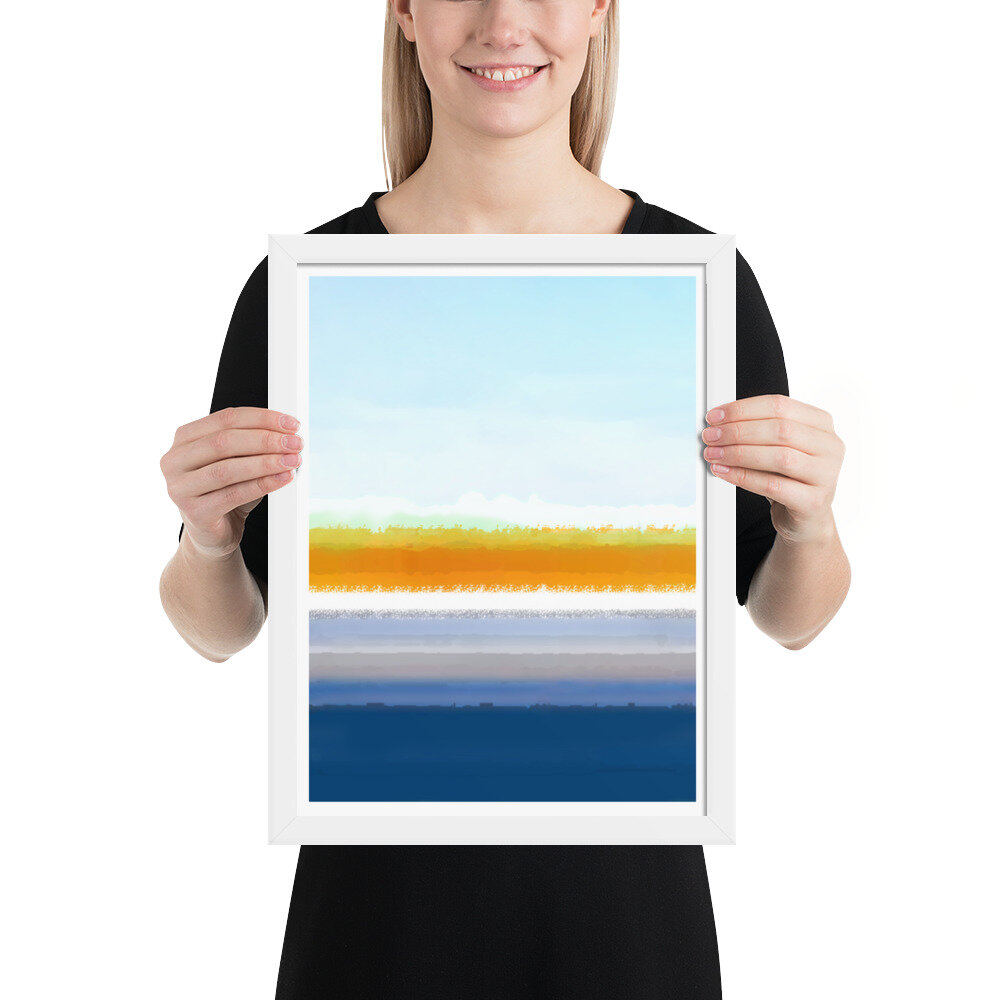 White Frame Abstract Coastal Art Print for Sale
