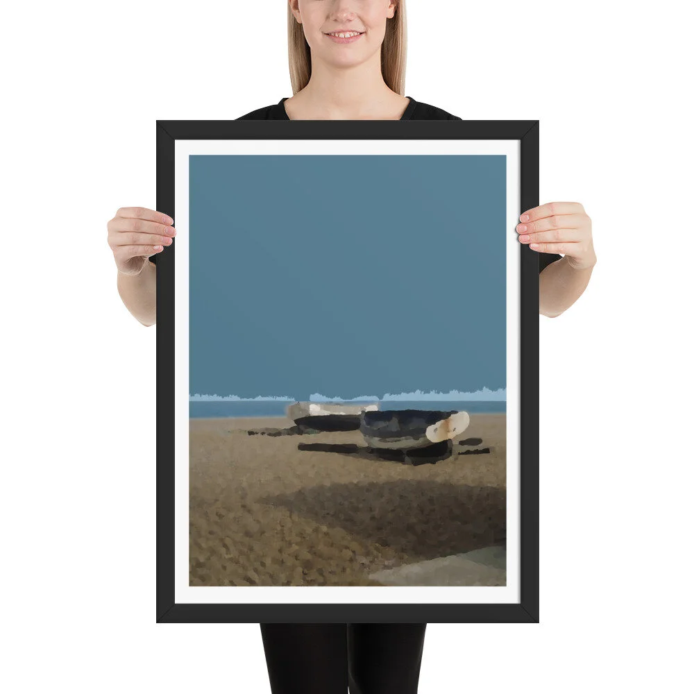 Black Large Frame Aldeburgh Beach Fishing Boats Art Print for Sale