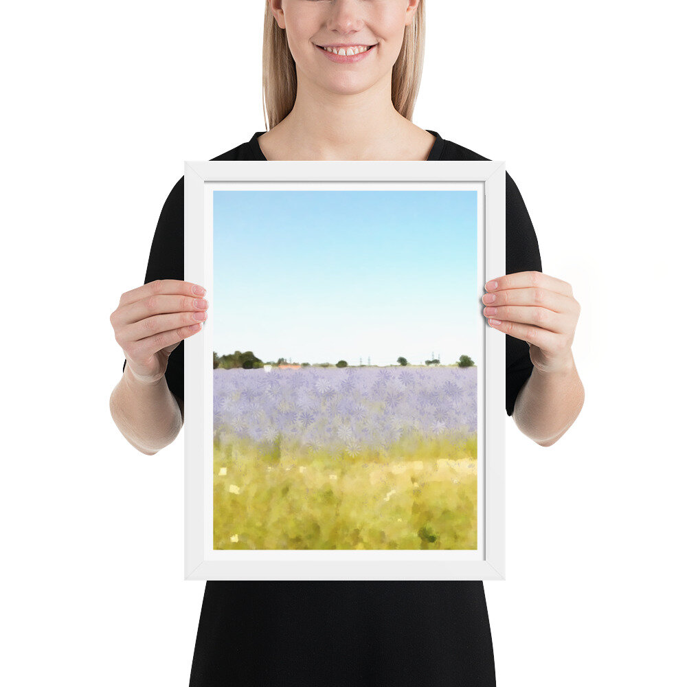 White Framed Lilac Field Suffolk Art for Sale