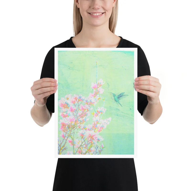 Spring Cherry Blossom Humming Bird Art Print for Sale