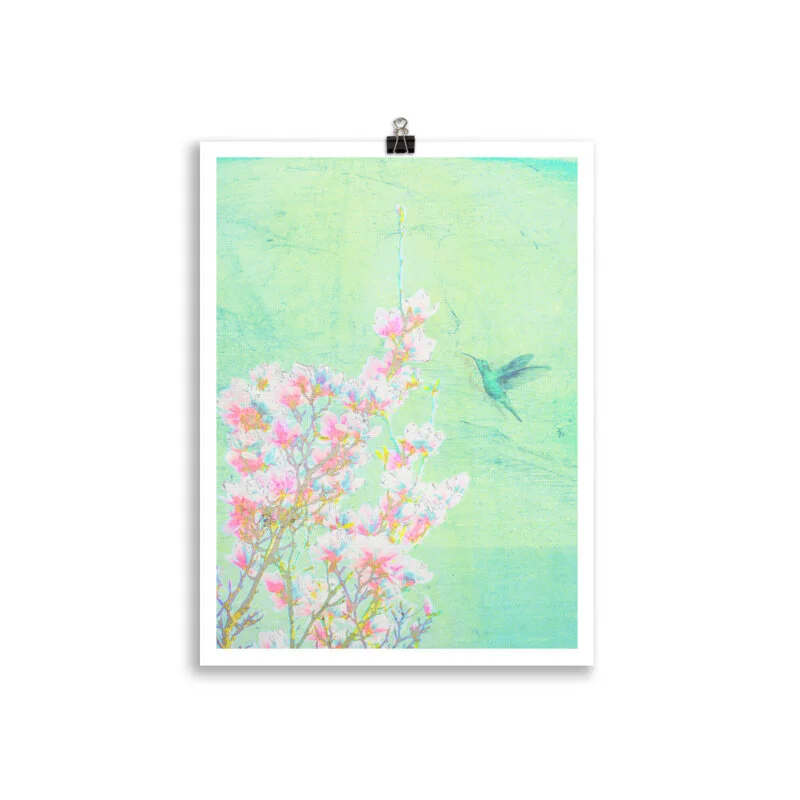 Small Cherry Blossom Humming Bird Art Print for Sale