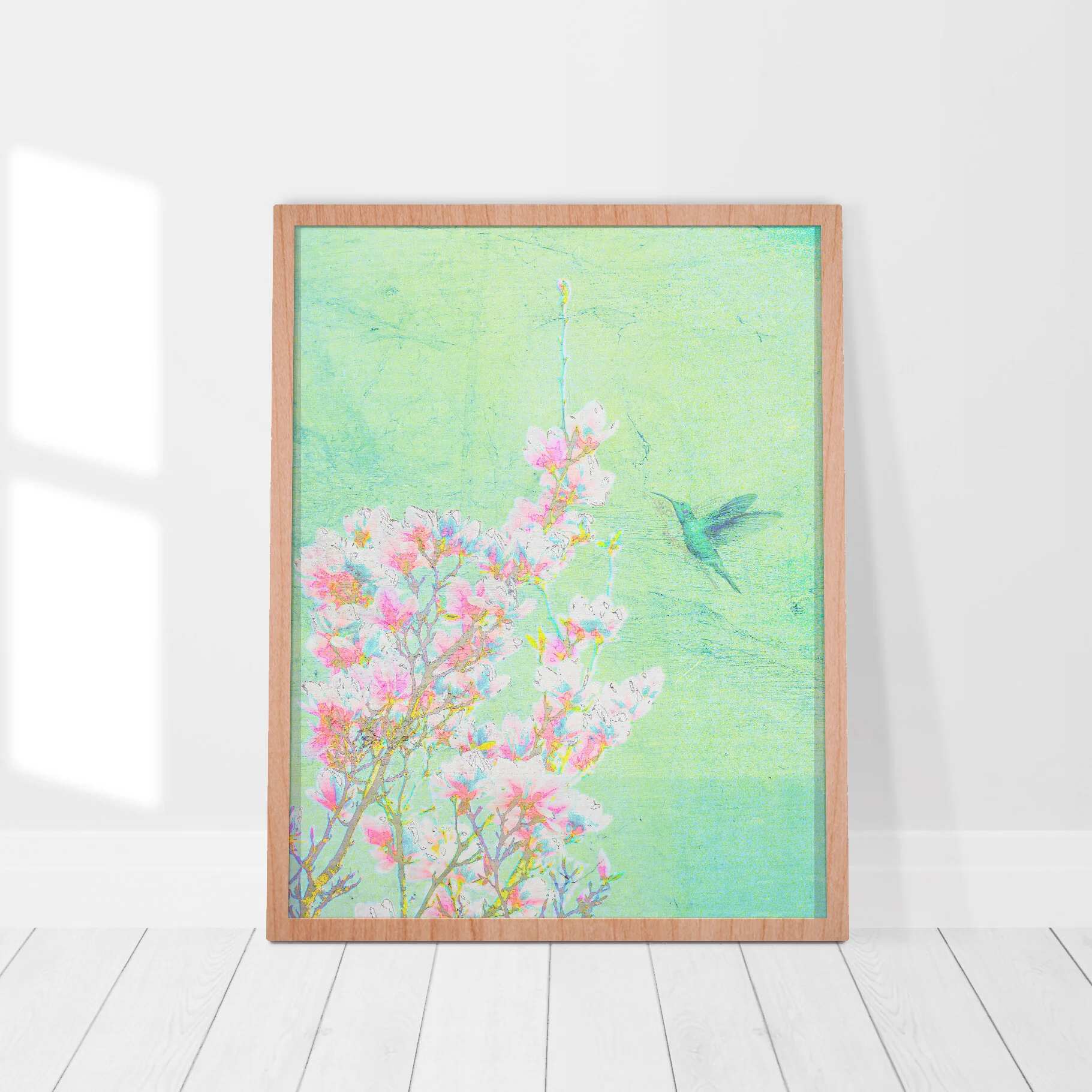 Pink Cherry Blossom Humming Bird Art Print for Sale