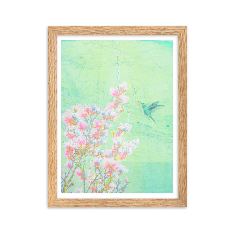 Summer Cherry Blossom Humming Bird Art Print for Sale