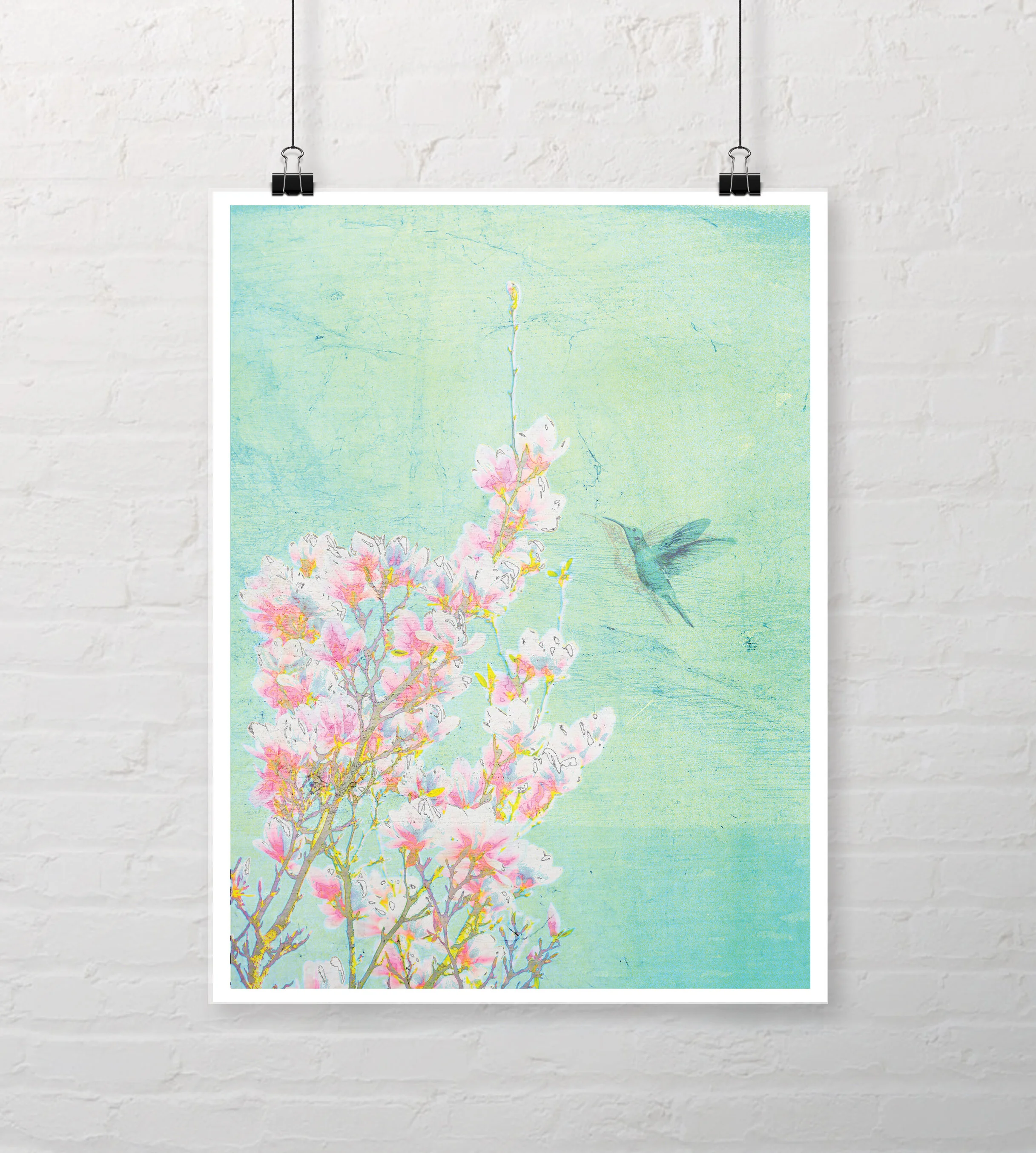 Cherry Blossom Humming Bird Art Print for Sale