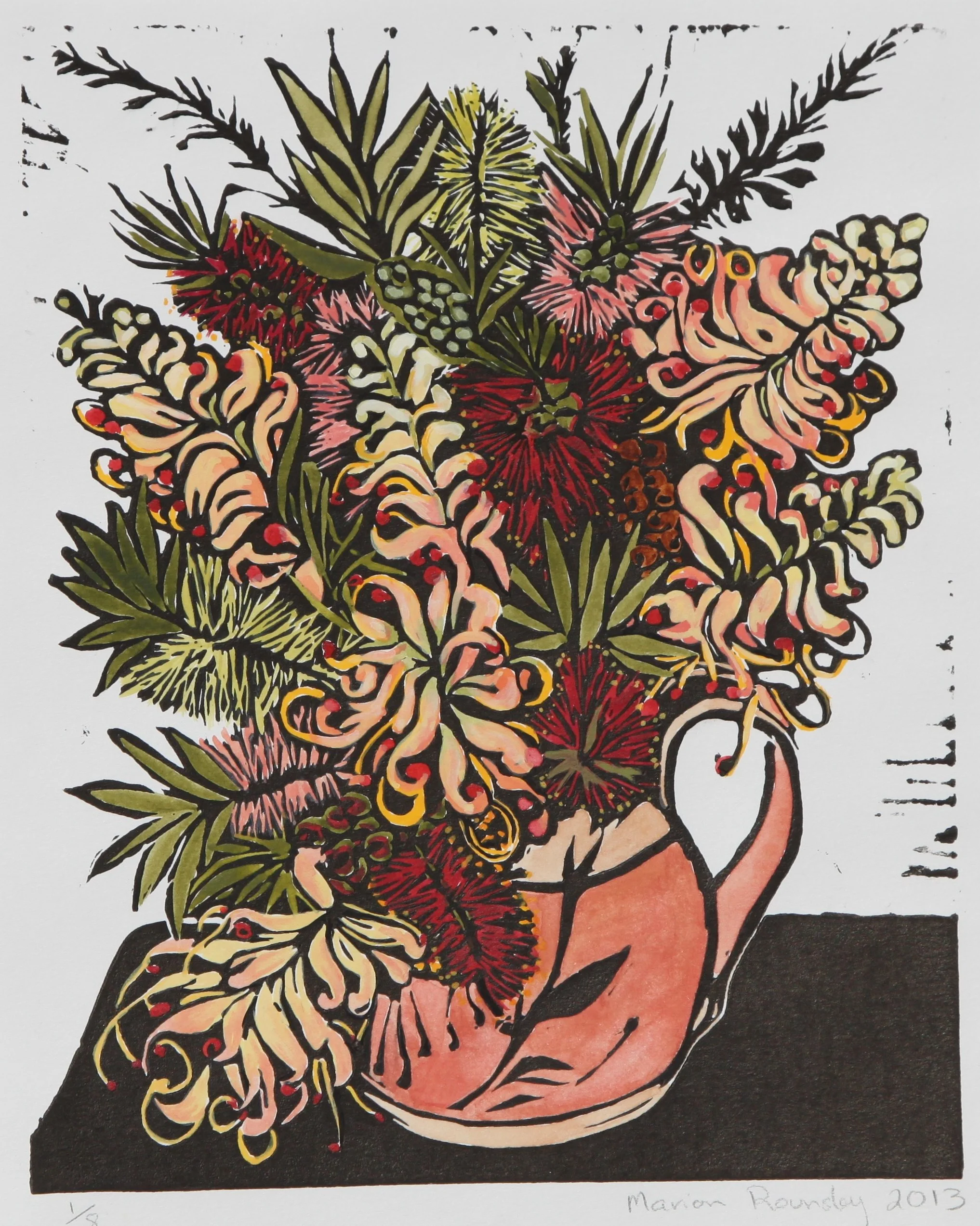 "Peaches and Cream Grevilleas with Bottlebrush"  2014