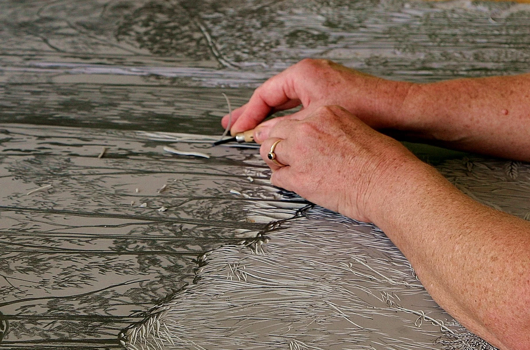  This series of photographs, documents the process of lino printing. 