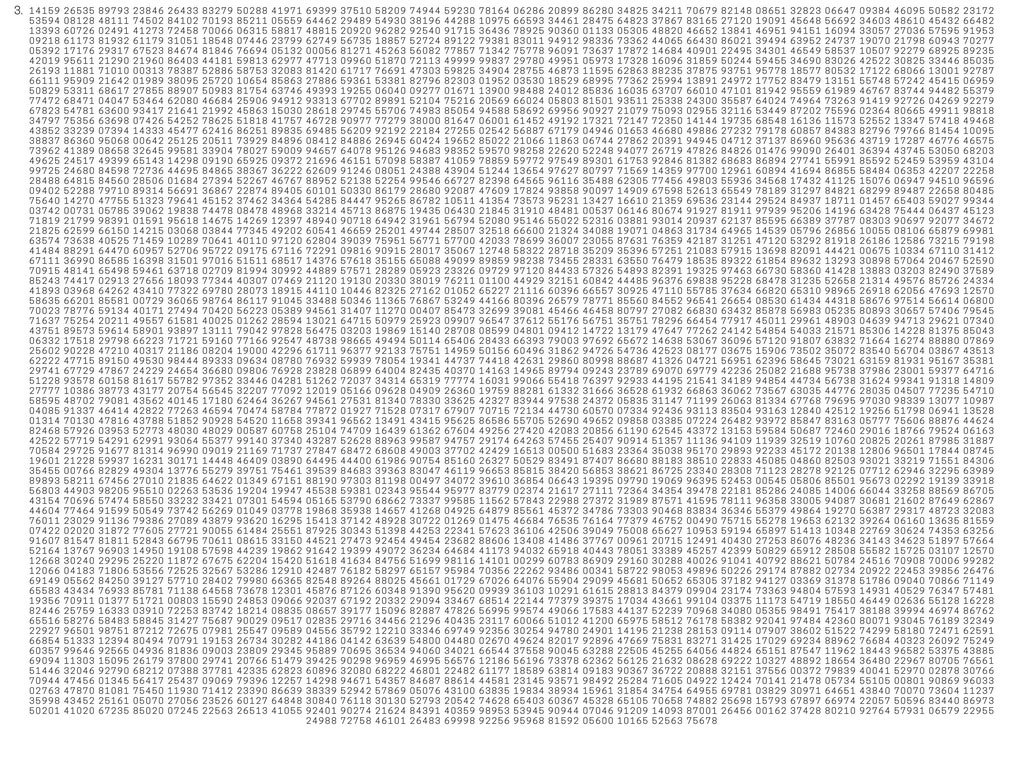 The first 10,000 digits of Pi that Zupp has memorized and will be tested on.