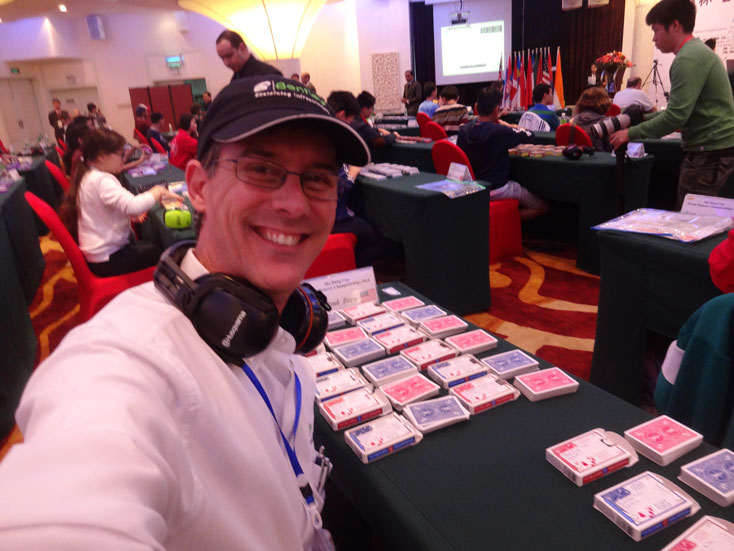 Preparing to memorize 14 decks of shuffled playing cards. China, World Memory Championships