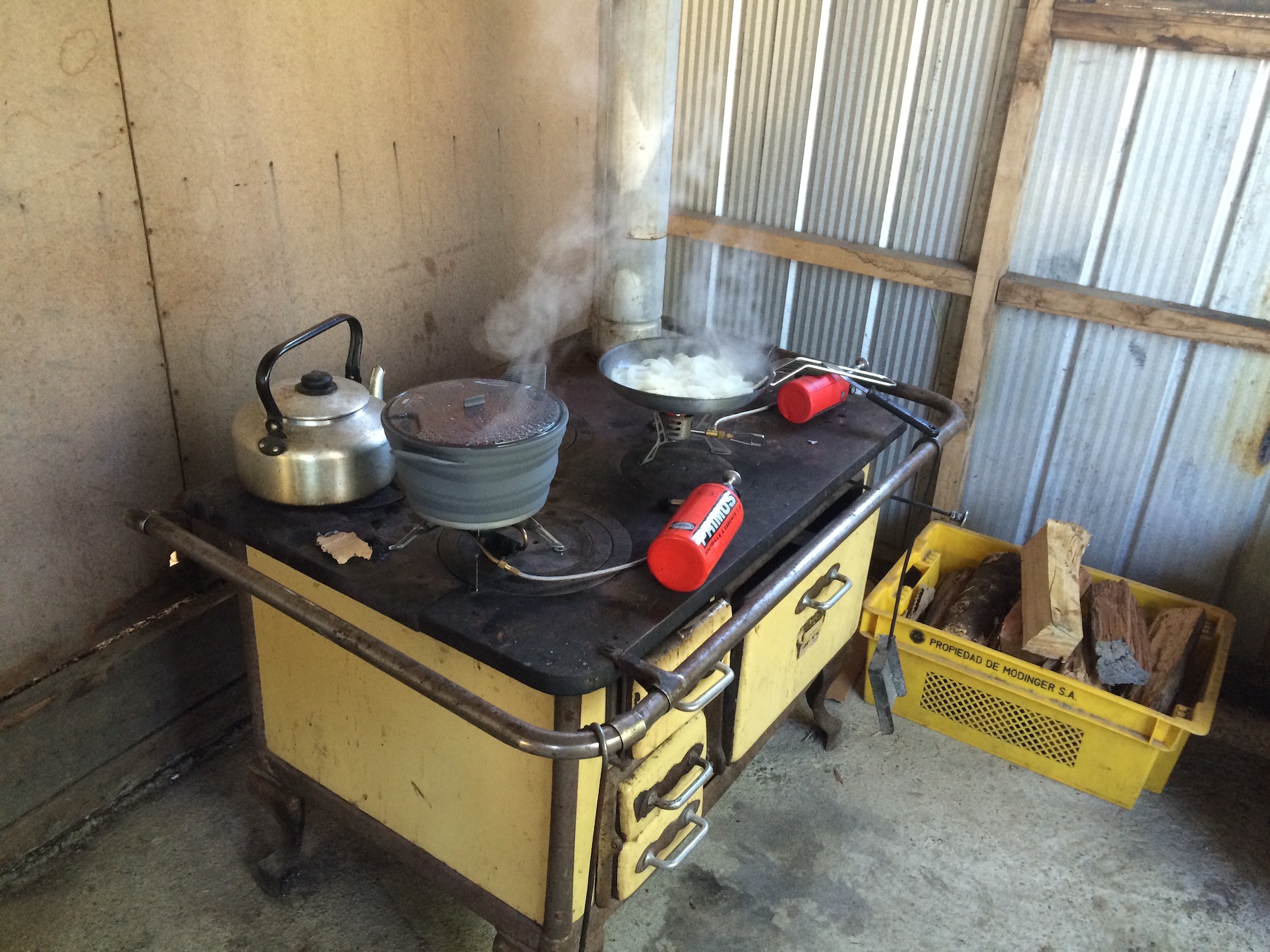 State of the art kitchen at campsite - so we just use our camp stoves on it.