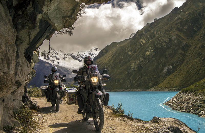 Stephan and Ulli's photo they entered in the Horizons Unlimited 2017 Calendar competition - riding in Peru.