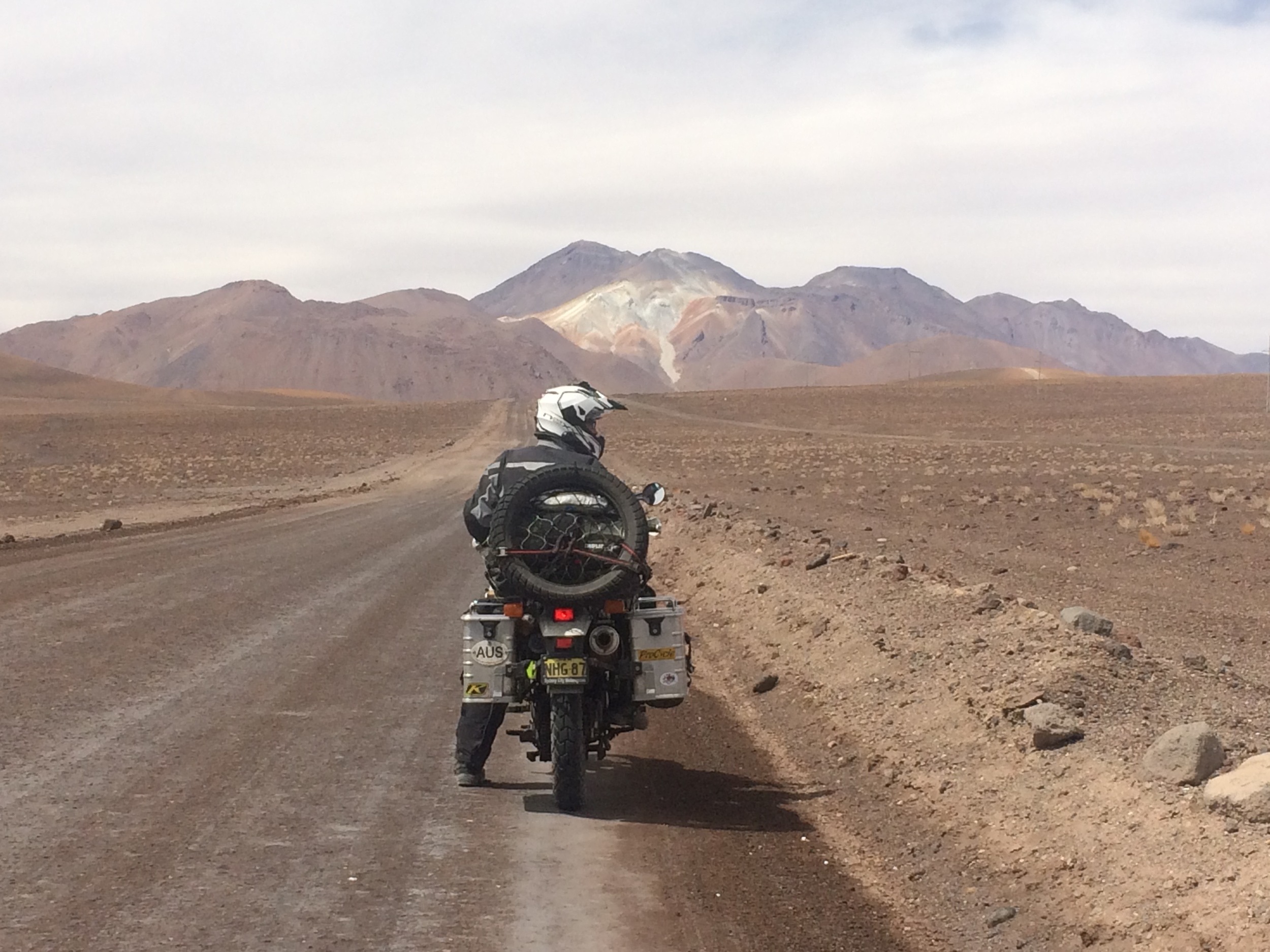 On the road to Uyuni, Bolivia. Old volcano in the background.