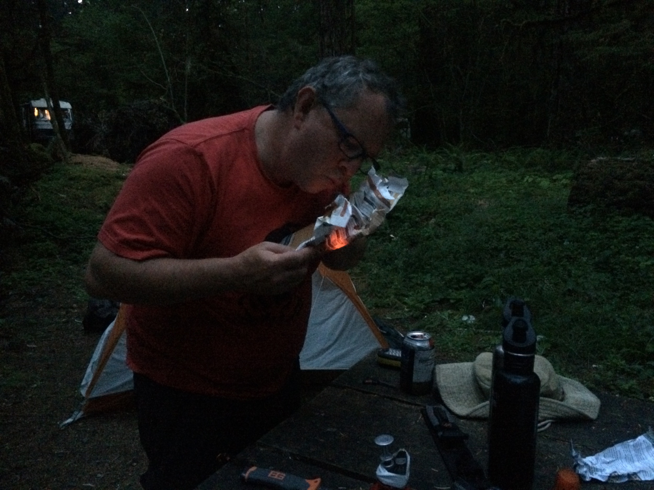 I prefer to use the flint on my knife to start the fire