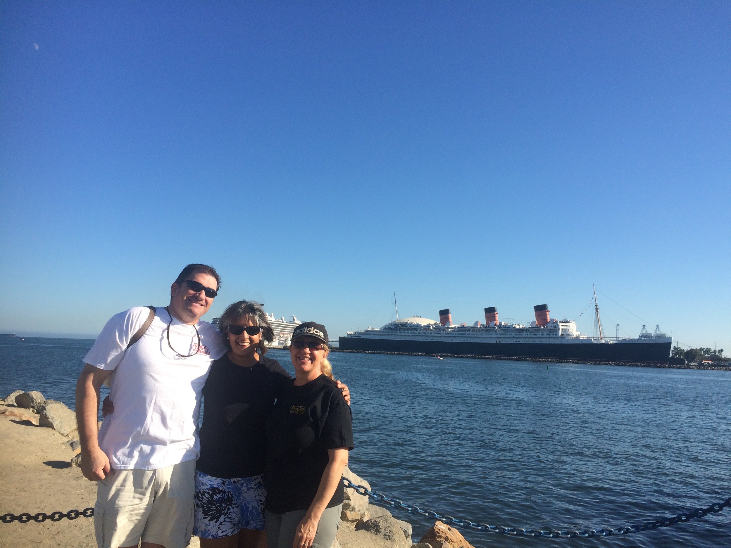 Sukhpal and Martin at Long Beach. Queen Mary in background.