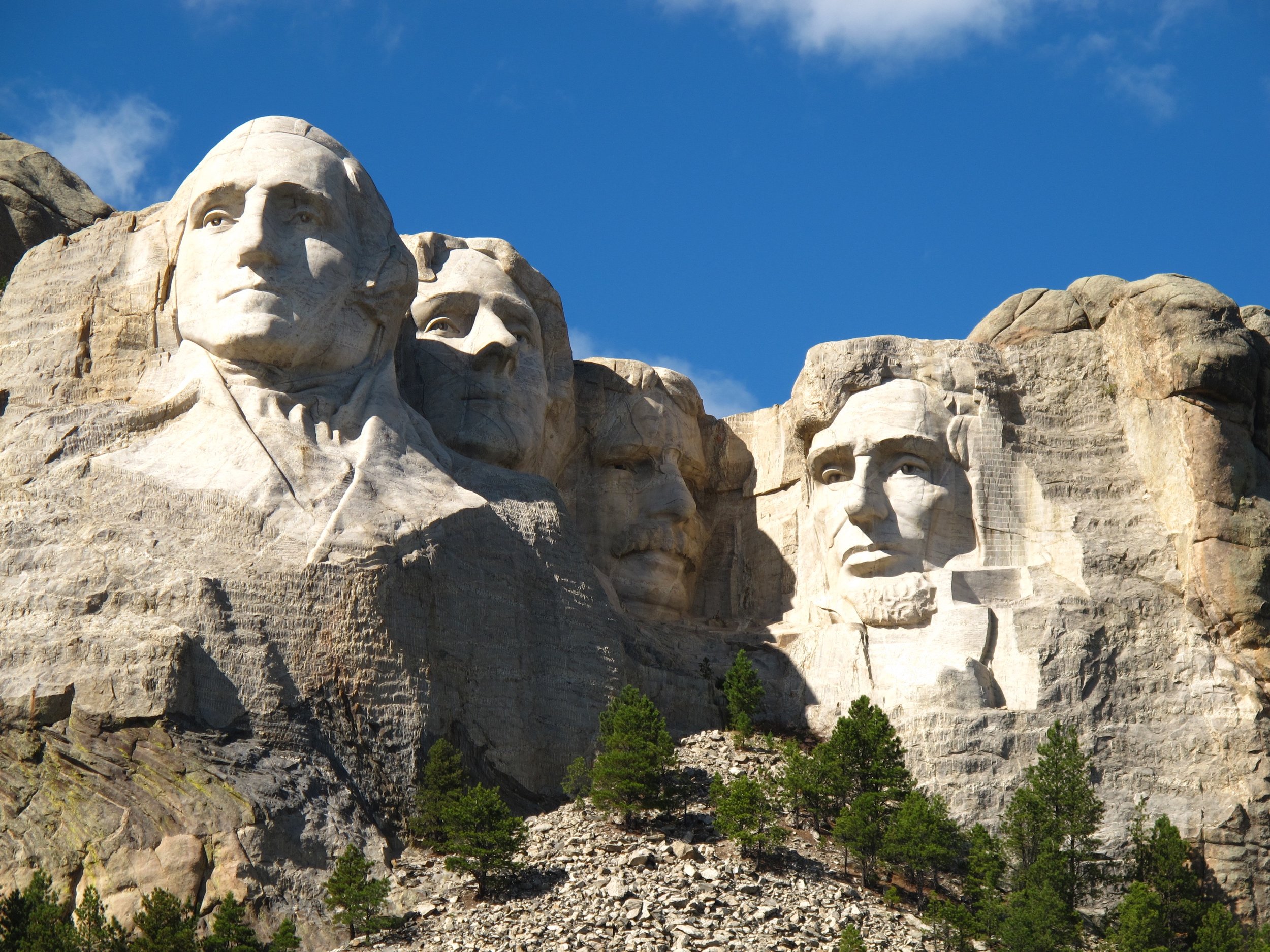 Mount Rushmore. From left to right: George Washington, Thomas Jefferson, Theodore Roosevelt and Abraham Lincoln